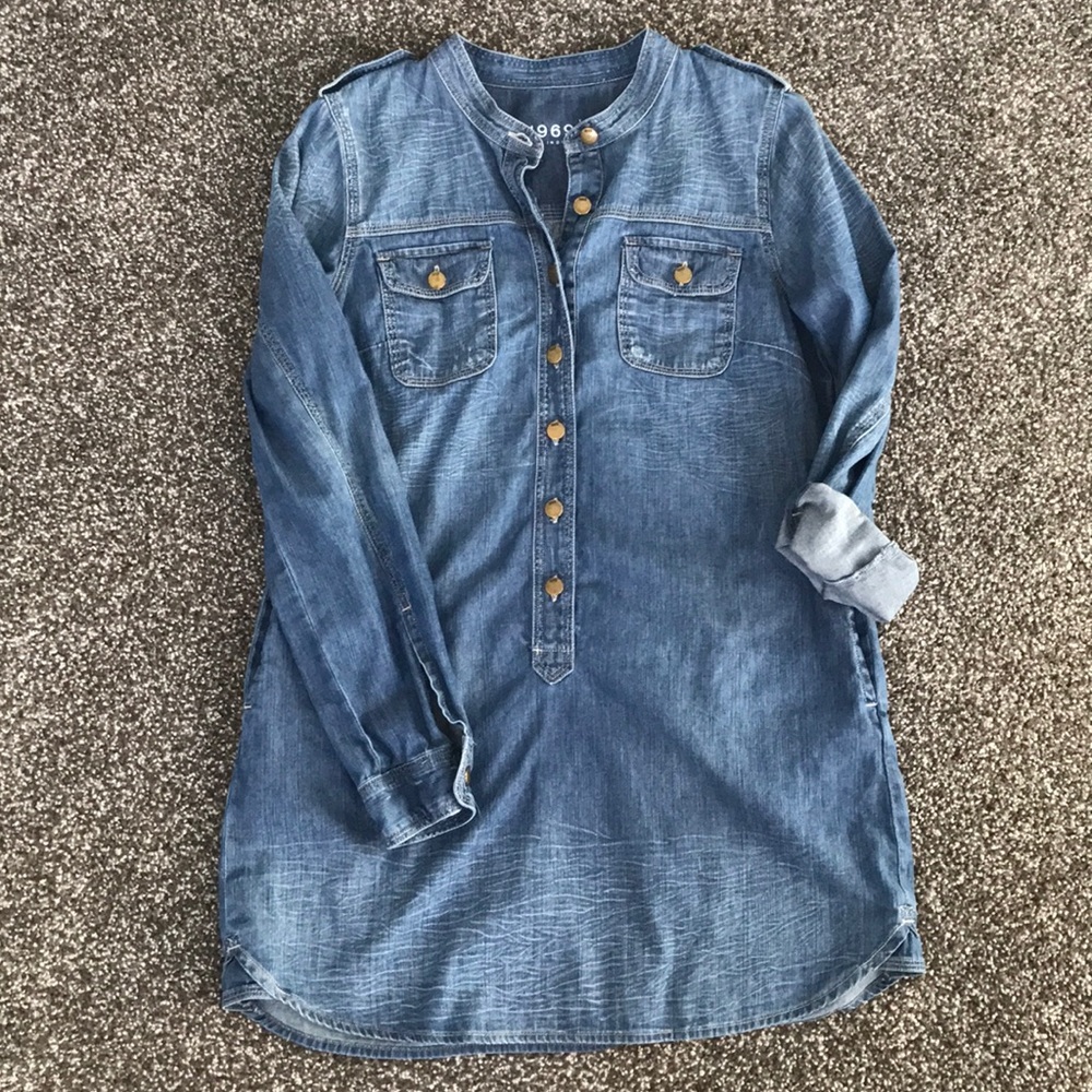 Denim GAP 100% Cotton Long-Sleeved Button-Up Dress